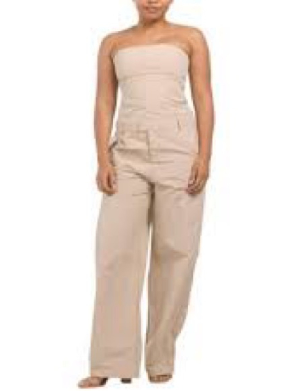 Zara Strapless High-Waist Wide-Leg Jumpsuit - Beige XS